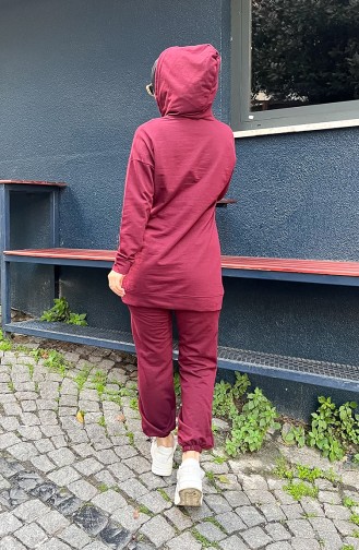 Zippered Hooded Tracksuit Set 03059-04 Claret Red 03059-04