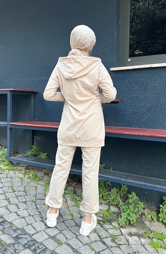 Zippered Hooded Tracksuit Set 03059-07 Beige 03059-07