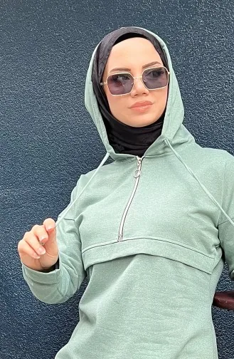 طقم رياضي بقبعة بسحاب 03059-09 أخضر مينت 03059-09