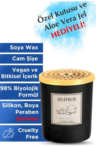 Bebek Pudra Kokulu Vegan Soya Wax Altın Metal Kapaklı Kokulu Bardak Mum 120gr SH0064-01 Renkli