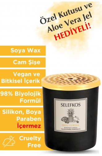 Karışık Meyve Kokulu Vegan Soya Wax Altın Metal Kapaklı Bardak Mum 120gr SH0062-01 Renkli