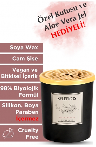 Kiraz Çiçeği Ve Çilek Kokulu Vegan Soya Wax Altın Metal Kapaklı Bardak Mum 120gr SH0061-01 Renkli