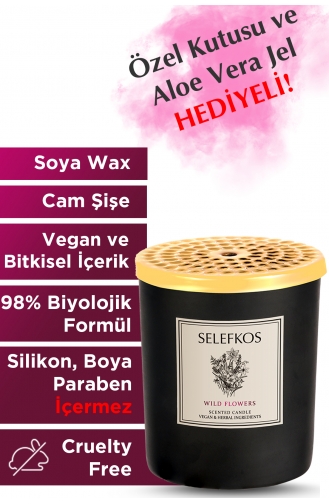 Kır Çiçekleri Kokulu Vegan Soya Wax Altın Metal Kapaklı Kokulu Bardak Mum 120gr SH0063-01 Renkli