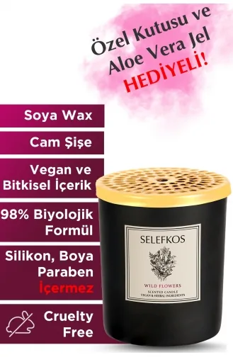 Bougie En Verre Parfumée à La Cire De Soja Végétalienne Parfumée Aux Fleurs Sauvages Avec Couvercle En Métal Doré 120gr SH0063-01 Coloré 0063-01