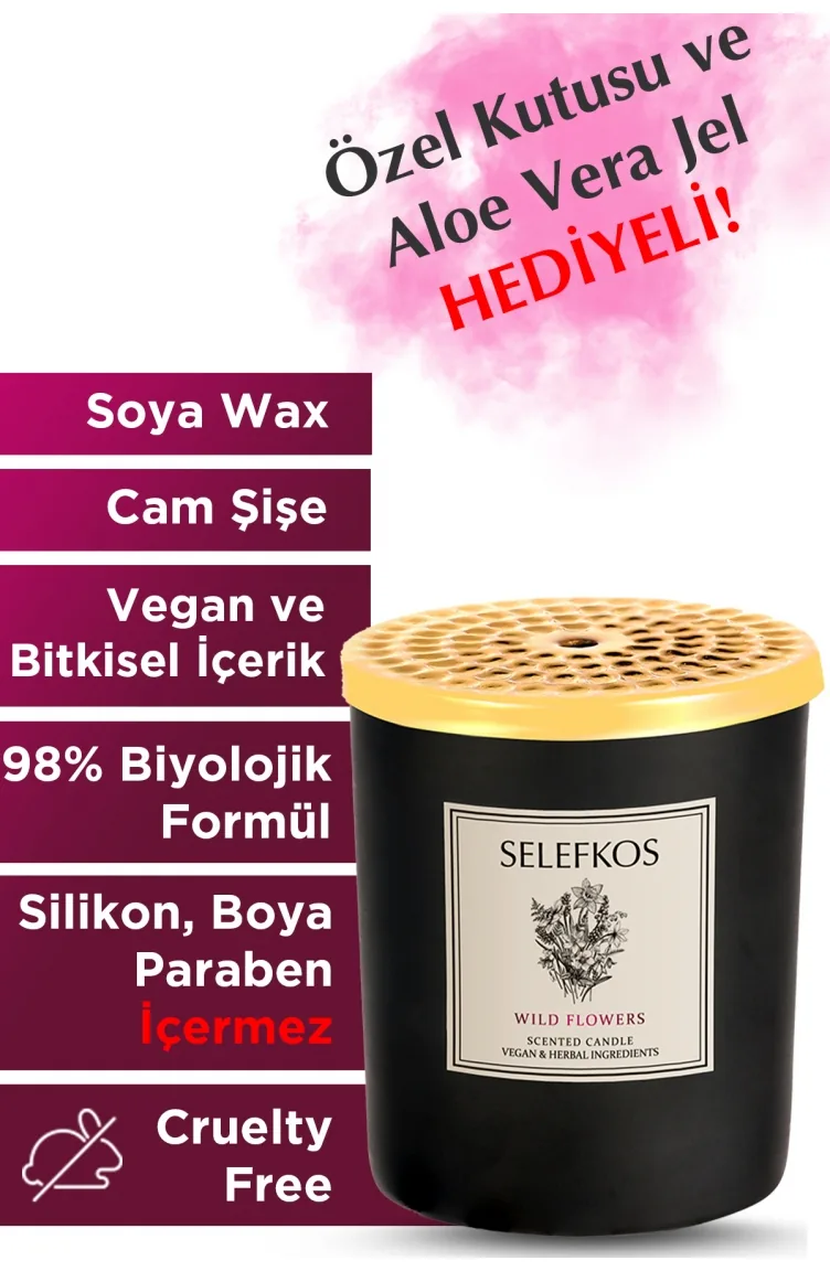 Bougie En Verre Parfumée à La Cire De Soja Végétalienne Parfumée Aux Fleurs Sauvages Avec Couvercle En Métal Doré 120gr SH0063-01 Coloré 0063-01