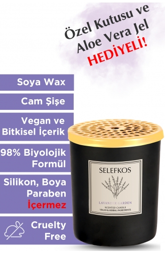 Lavander Garden Lavanta Kokulu Vegan Soya Wax Altın Metal Kapaklı Kokulu Bardak Mum 120gr SH0065-01 Renkli