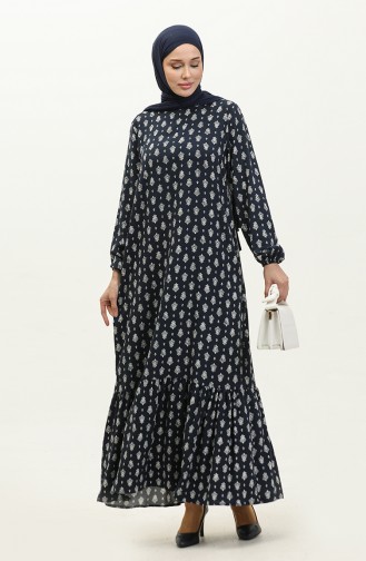 Robe à Motifs Avec Manches Elastiques 2017-01 Bleu Marine 2017-01