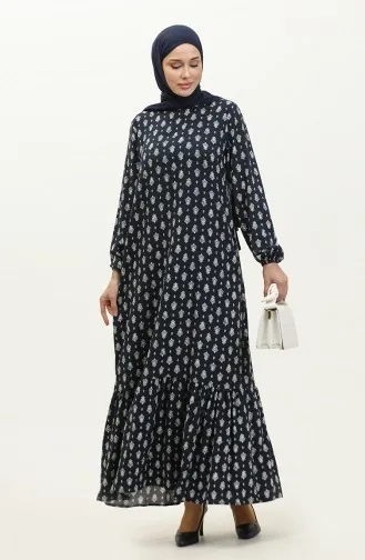 Robe à Motifs Avec Manches Elastiques 2017-01 Bleu Marine 2017-01