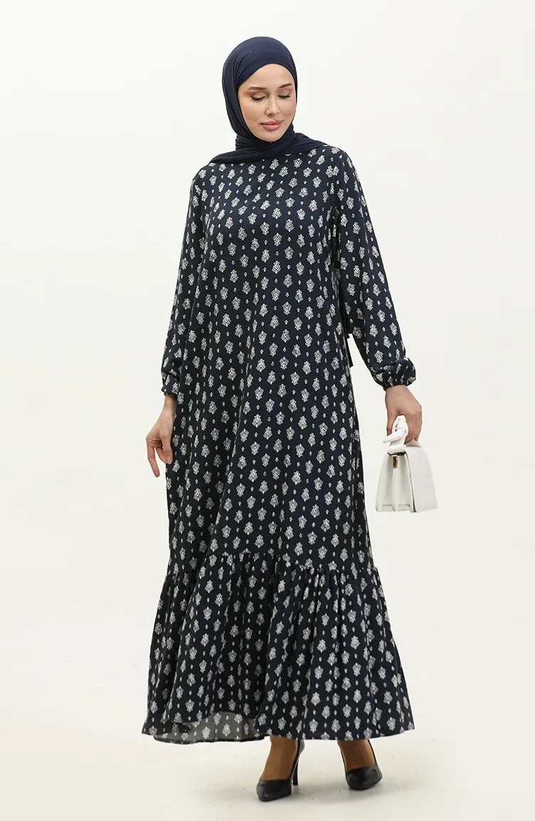 Robe à Motifs Avec Manches Elastiques 2017-01 Bleu Marine 2017-01