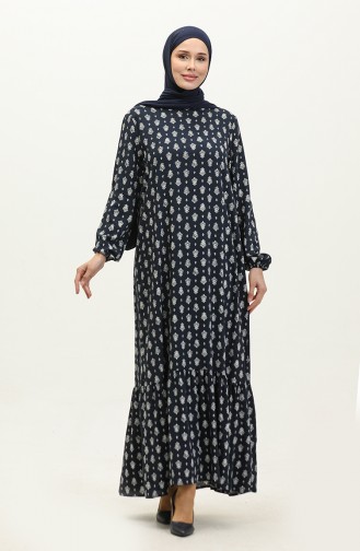 Robe à Motifs Avec Manches Elastiques 2017-01 Bleu Marine 2017-01
