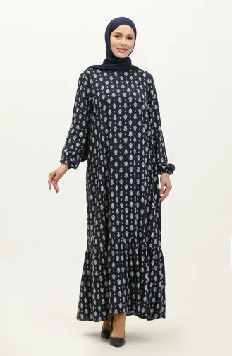Robe à Motifs Avec Manches Elastiques 2017-01 Bleu Marine 2017-01