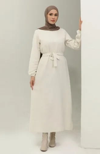 Robe Ceinturée Tissu Tweed 0275-01 Ecru 0275-01