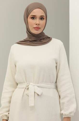 Kleid Aus Tweedstoff Mit Gürtel 0275-01 Ecru 0275-01