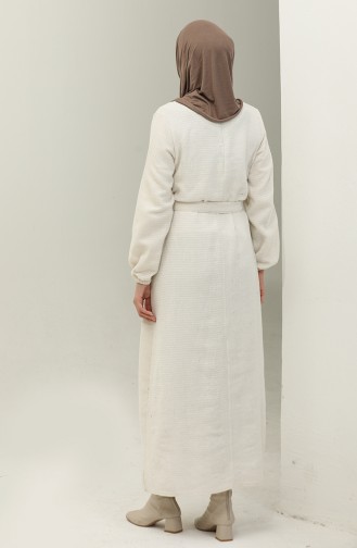 Tweed Fabric Belted Dress 0275-01 Ecru 0275-01