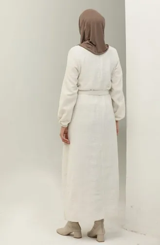 Robe Ceinturée Tissu Tweed 0275-01 Ecru 0275-01