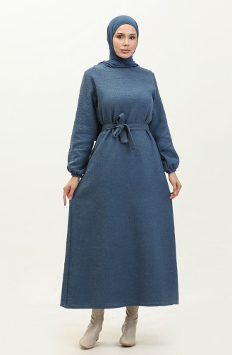 Kleid Aus Tweedstoff Mit Gürtel 0275-02 Indigo 0275-02
