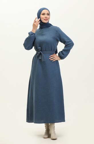 Kleid Aus Tweedstoff Mit Gürtel 0275-02 Indigo 0275-02
