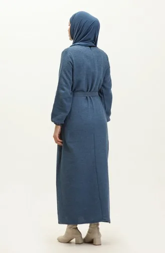 Tweed Fabric Belted Dress 0275-02 İndigo 0275-02