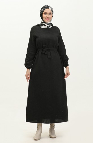 Tweed Fabric Belted Dress 0275-03 Black 0275-03