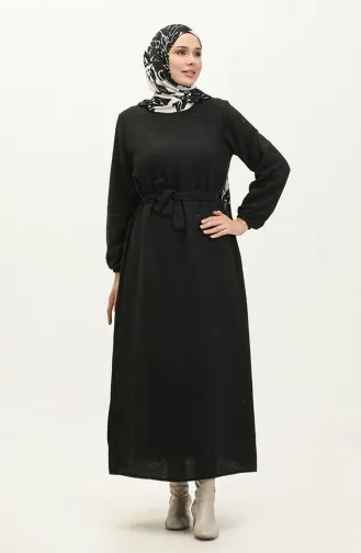 Robe A Ceinture En Tissu Tweed 0275-03 Noir 0275-03