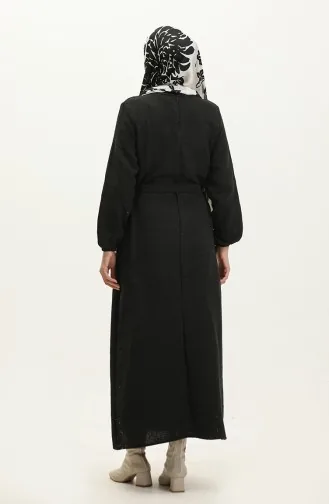 Robe A Ceinture En Tissu Tweed 0275-03 Noir 0275-03