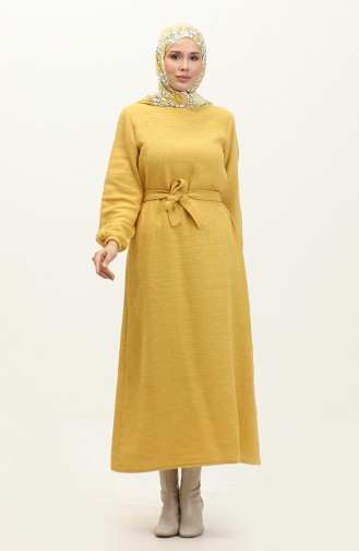 Tweed Fabric Belted Dress 0275-04 Mustard 0275-04