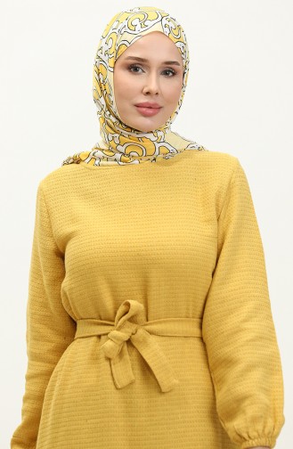 Tweed Fabric Belted Dress 0275-04 Mustard 0275-04