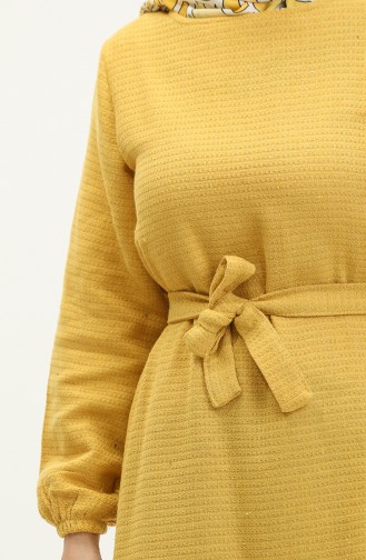 Tweed Fabric Belted Dress 0275-04 Mustard 0275-04