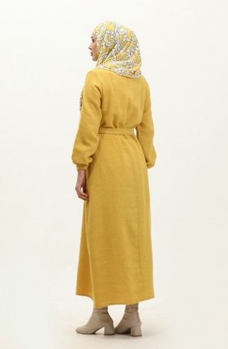 Tweed Fabric Belted Dress 0275-04 Mustard 0275-04