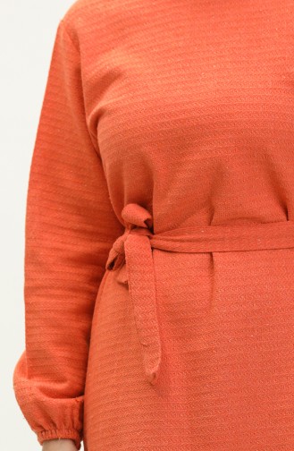 Tweed Fabric Belted Dress 0275-05 Orange 0275-05