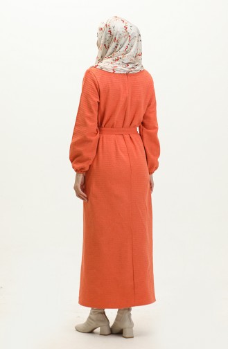 Tweed Fabric Belted Dress 0275-05 Orange 0275-05