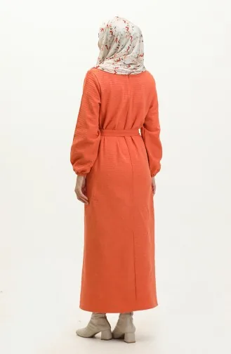 Tüvit Kumaş Kuşaklı Elbise 0275-05 Oranj