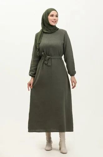 Robe A Ceinture Tissu Tweed 0275-06 Khaki 0275-06