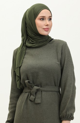 Kleid Aus Tweedstoff Mit Gürtel 0275-06 Khaki 0275-06