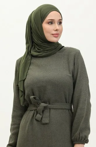 Robe A Ceinture Tissu Tweed 0275-06 Khaki 0275-06