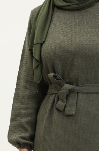 Kleid Aus Tweedstoff Mit Gürtel 0275-06 Khaki 0275-06