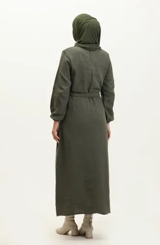 Robe A Ceinture Tissu Tweed 0275-06 Khaki 0275-06