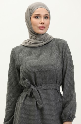 Robe Tissu Tweed Avec Ceinture 0275-07 Fumé 0275-07