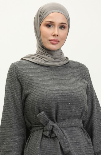 Robe Tissu Tweed Avec Ceinture 0275-07 Fumé 0275-07