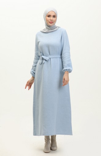 Tweed Fabric Belted Dress 0275-08 Baby Blue 0275-08