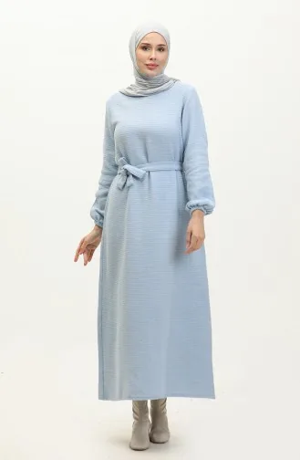 Robe A Ceinture En Tissu Tweed 0275-08 Bleu Bébé 0275-08