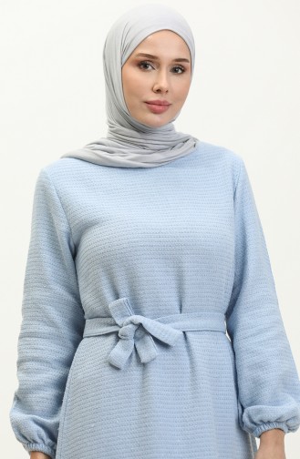 Tweed Fabric Belted Dress 0275-08 Baby Blue 0275-08