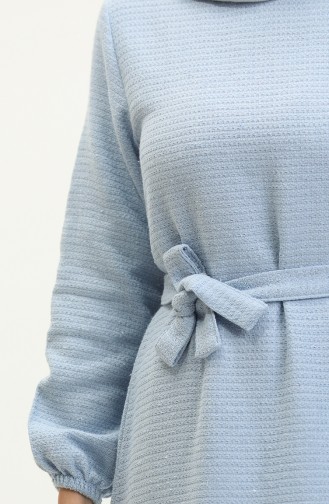 Tweed Fabric Belted Dress 0275-08 Baby Blue 0275-08