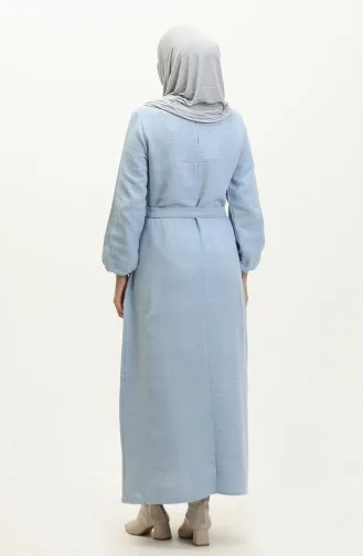 Robe A Ceinture En Tissu Tweed 0275-08 Bleu Bébé 0275-08