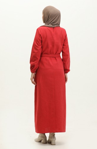 Tüvit Kumaş Kuşaklı Elbise 0275-09 Bordo