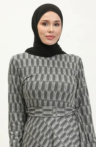 فستان منقوش بحزام  0149-01 إكرو 0149-01