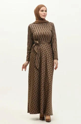 Başak Desen Elbise 0149-02 Bej