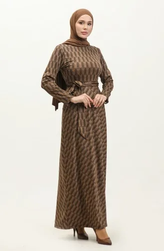 Başak Desen Elbise 0149-02 Bej