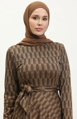 Başak Desen Elbise 0149-02 Bej