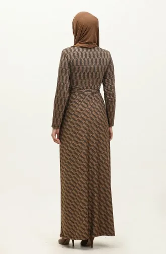 Başak Desen Elbise 0149-02 Bej